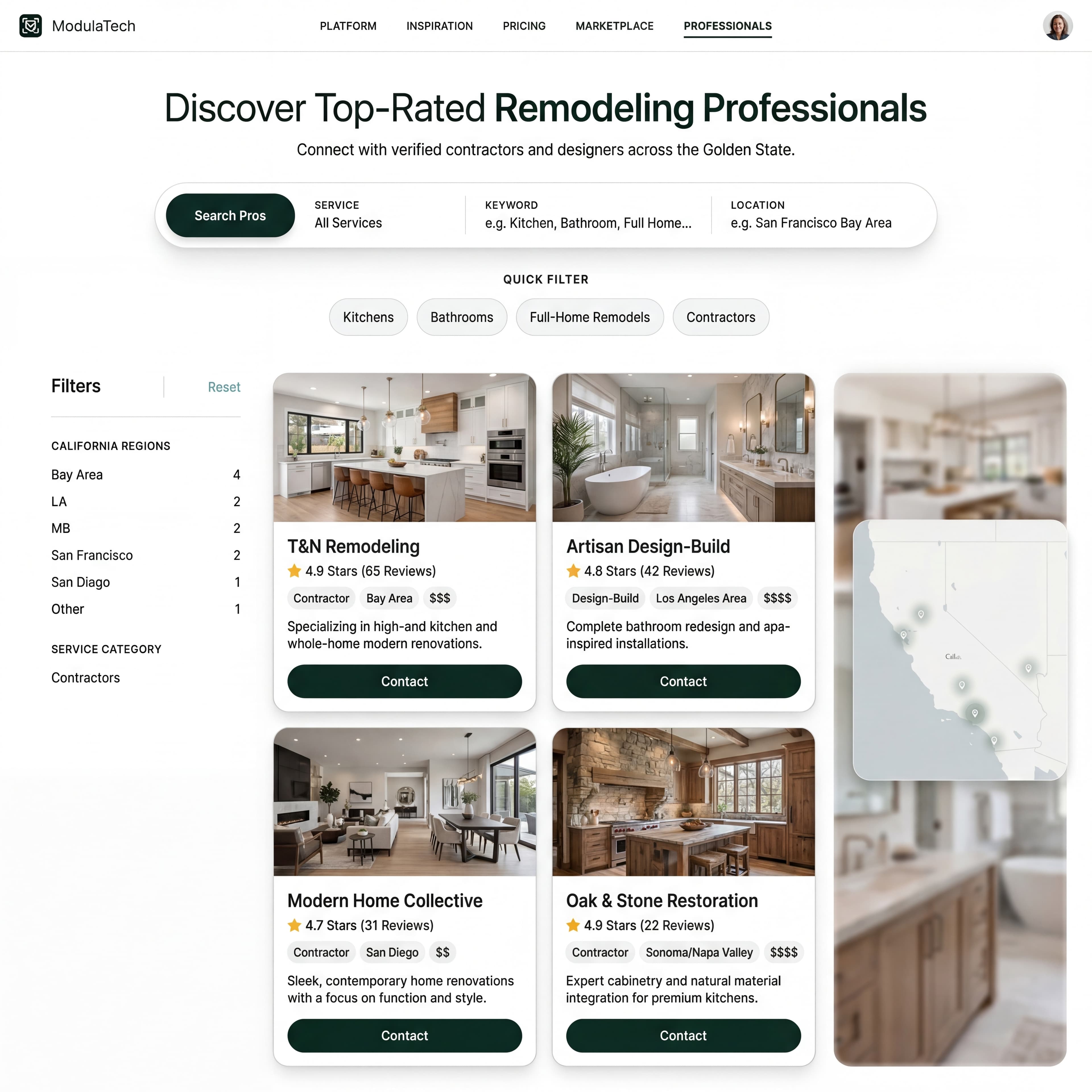 ModulaTech professionals marketplace dashboard preview