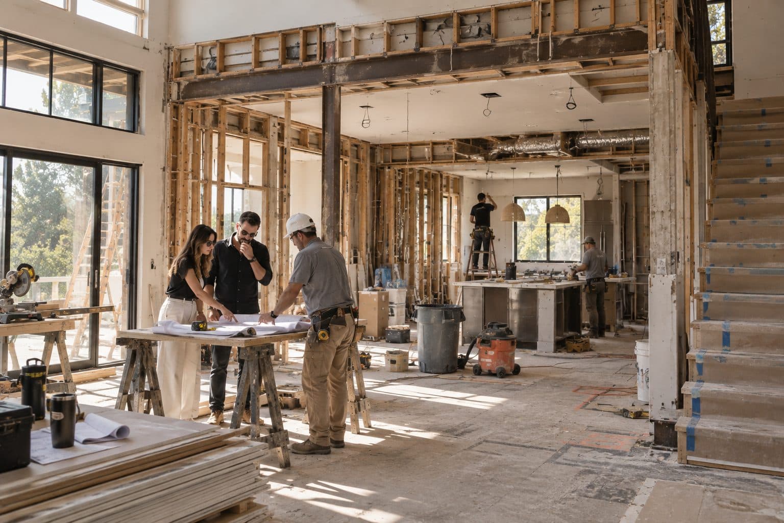Couple reviewing renovation plans on a laptop at home