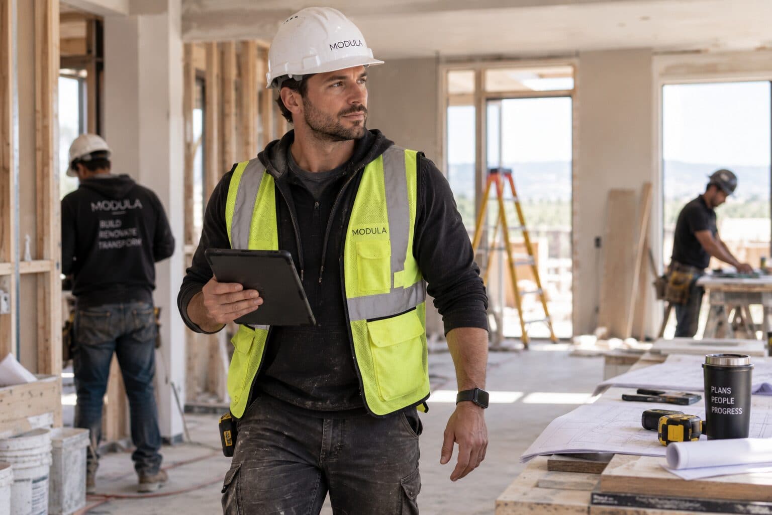 Site supervisor and foreman reviewing drawings on a job site