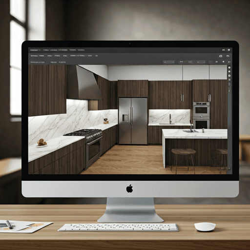 Modern kitchen remodel visualization inside the ModulaTech design interface